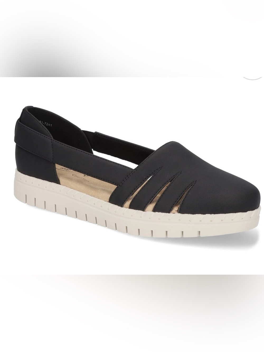 NWOB Women’s Black Easy Street “Bugsy” Slip-On Faux Leather Espadrille - Size 8W